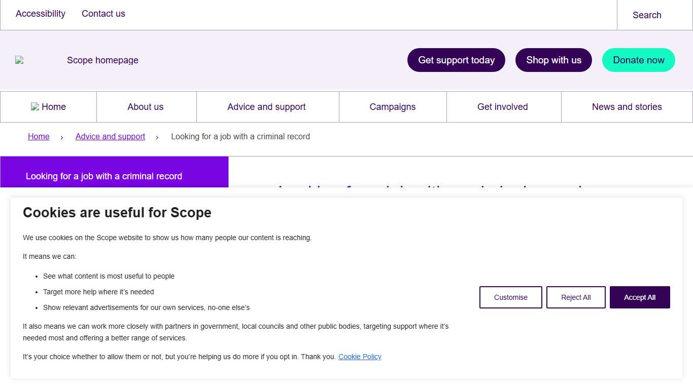 Looking for a job with a criminal record Disability charity Scope UK