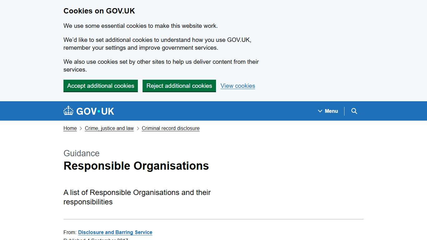 Responsible Organisations - GOV.UK